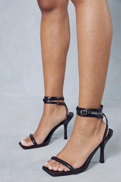 MissPap Square Toe Leather Look Barely There Heels Black