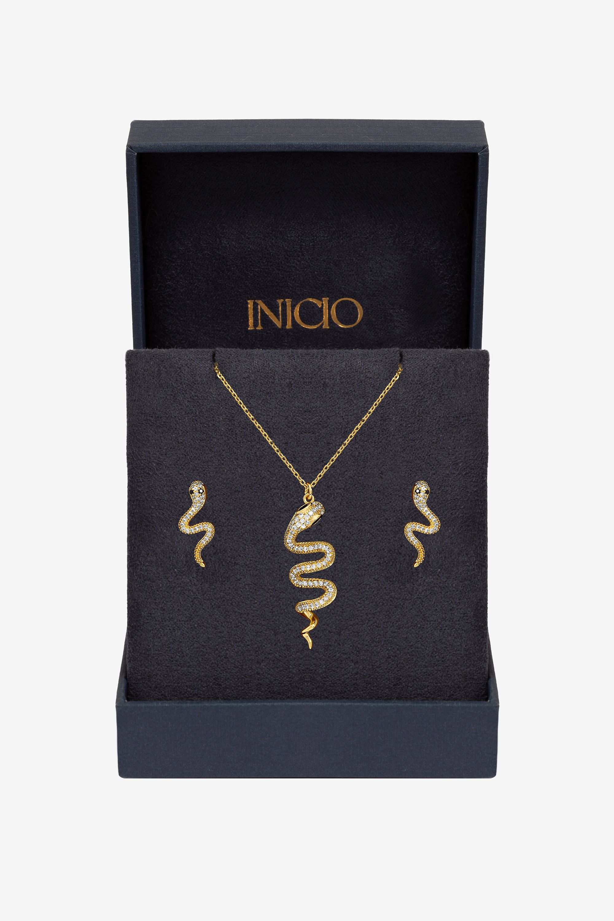 Inicio 14K Gold Plated and Cubic Zirconia Snake Set - Gift Box image 1