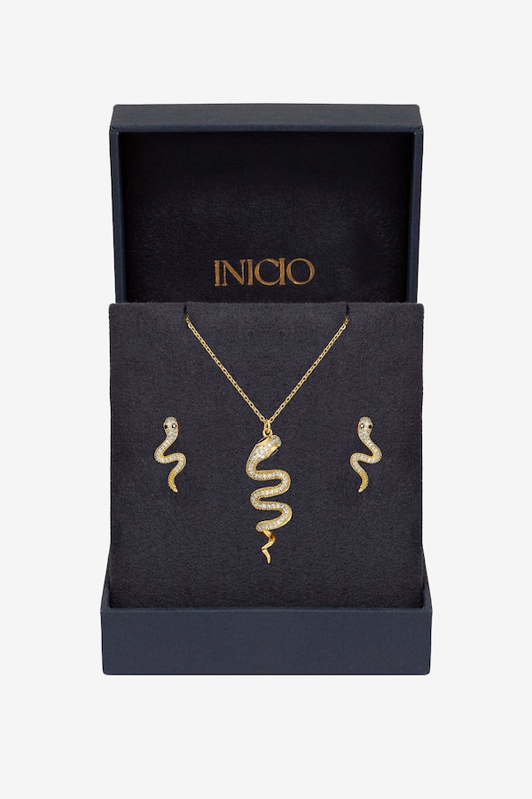 Inicio 14K Gold Plated and Cubic Zirconia Snake Set - Gift Box