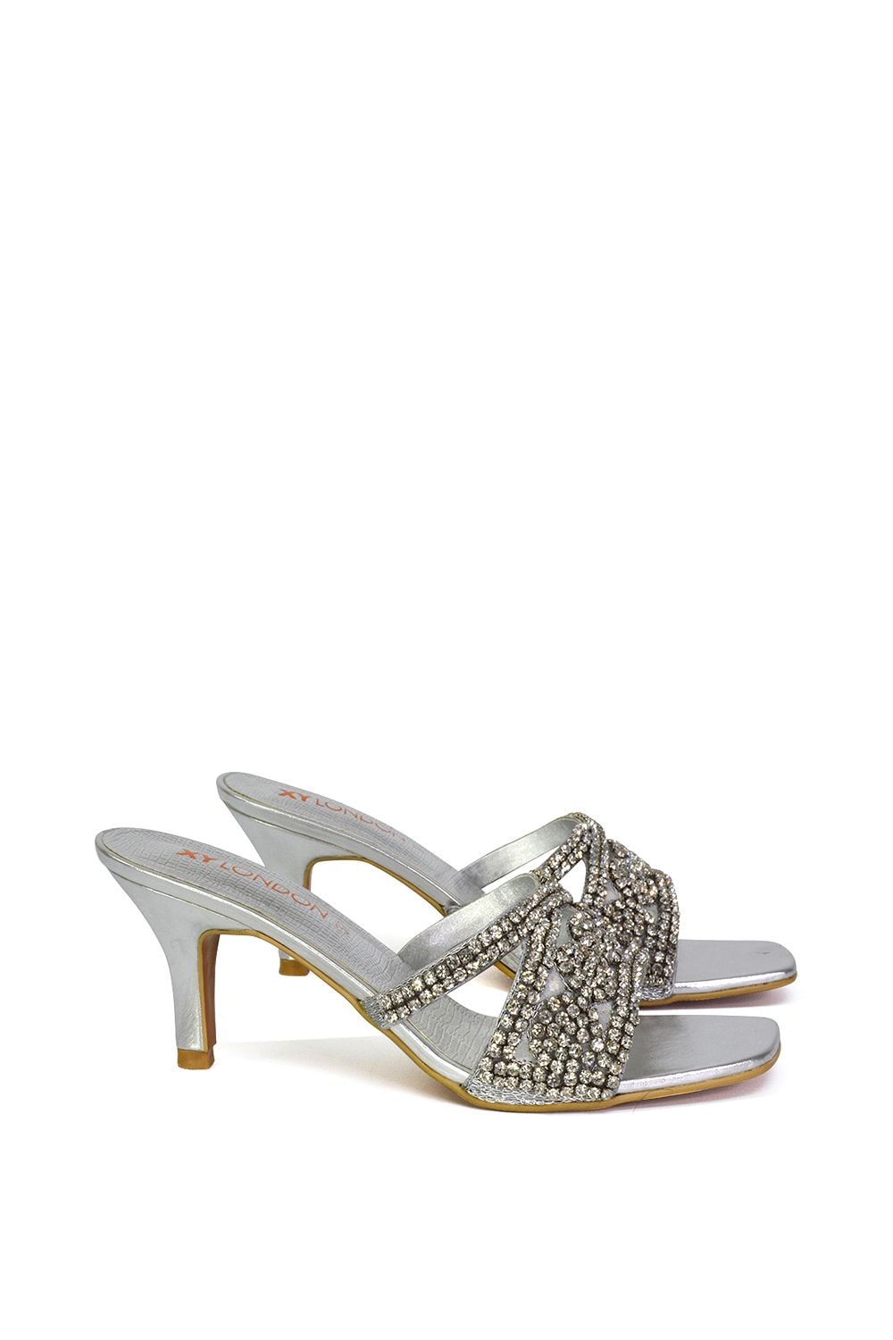 XY London 'Dominica' Diamante Mid Stiletto Heel Mule Sandals image 5