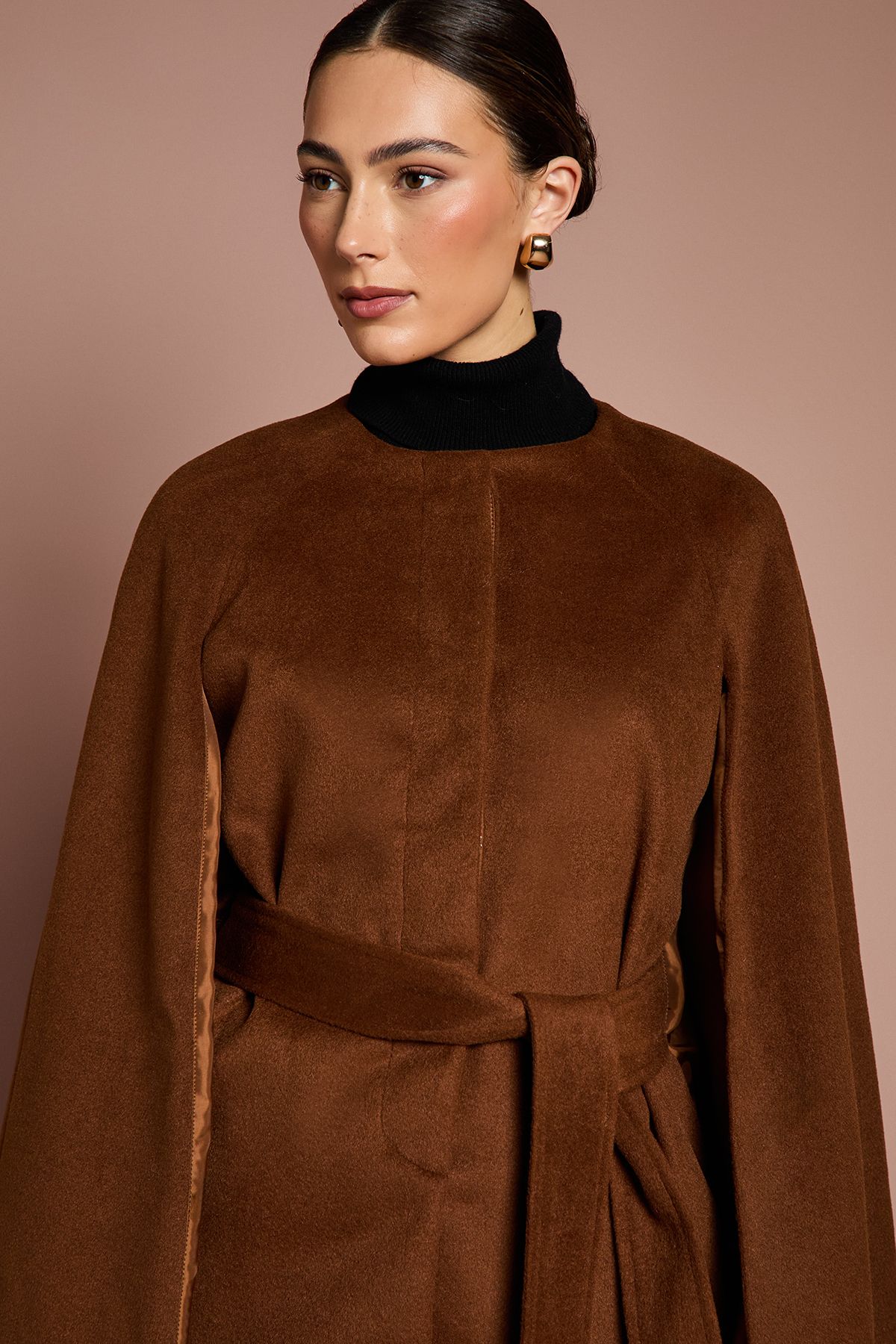 Coast Lisa Tan Belted Short Occasion Cape Coat Tobacco image 2