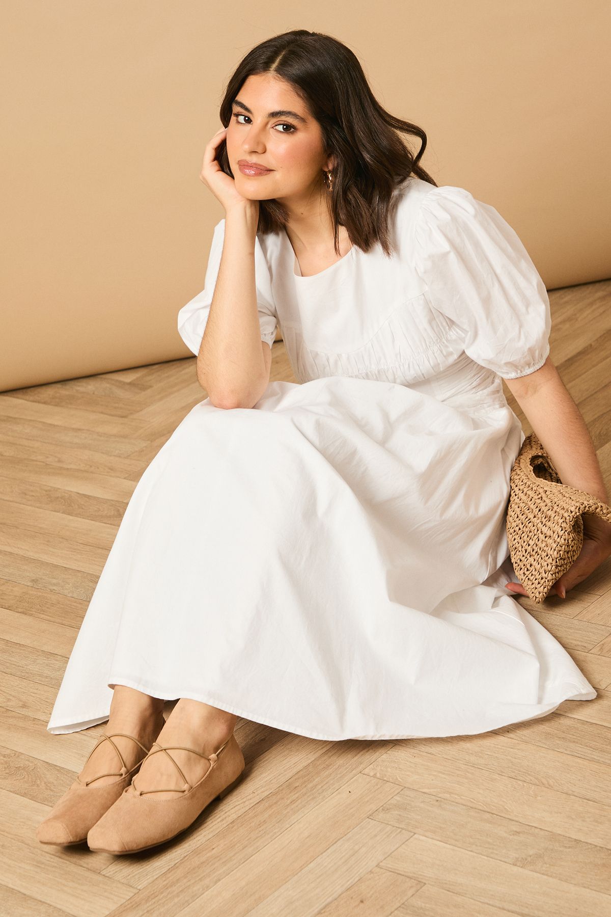 Oasis Damarra Elasticated Faux Suede Square Block Toe Ballet Pumps Taupe image 2