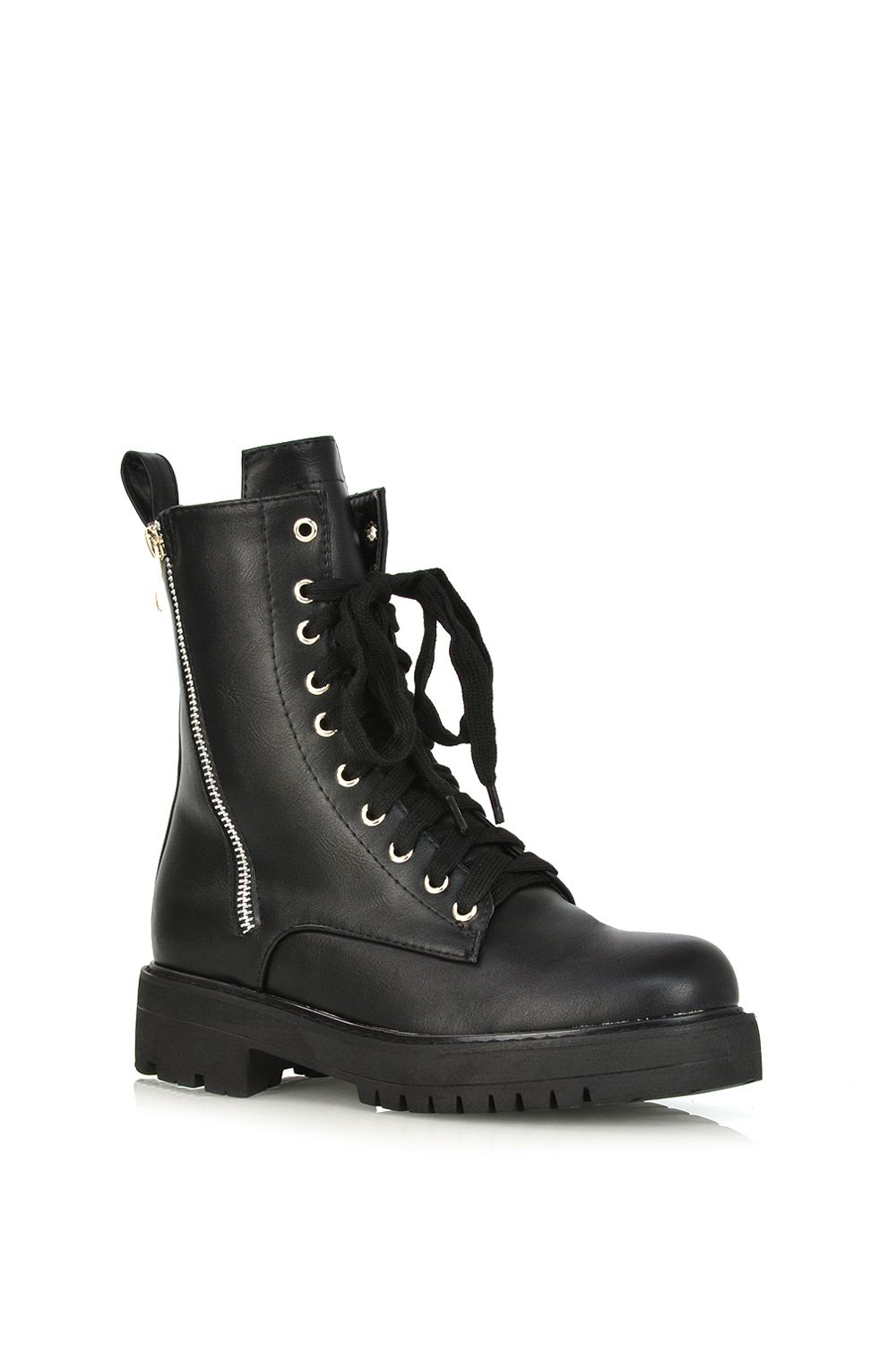 XY London 'Bianca' Flat Combat Lace up Chunky Military Ankle Boots image 2