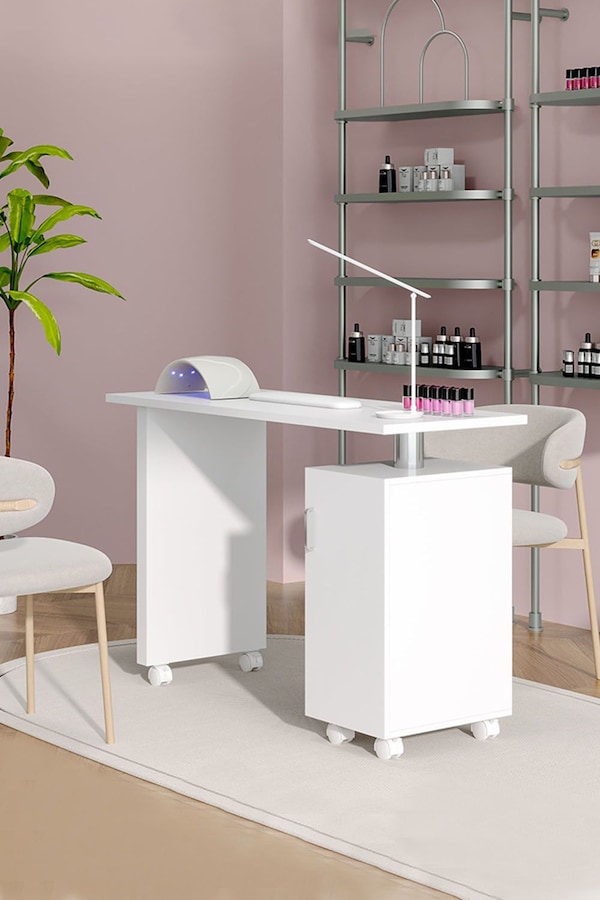 Living and Home Professional Fashion Makeup Desk Dresser Manicure Table Nail Desk with Rolling Wheels For Spa Beauty Salon & Home