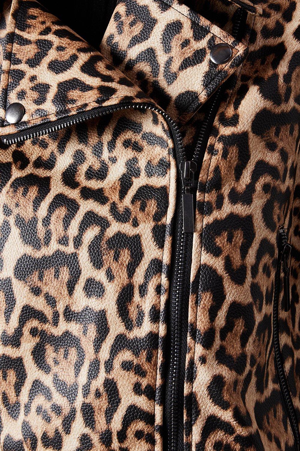 Warehouse Animal Oversized Biker Jacket Leopard image 5