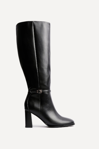 Linzi Midtown Black Faux Leather Long Heeled Boot