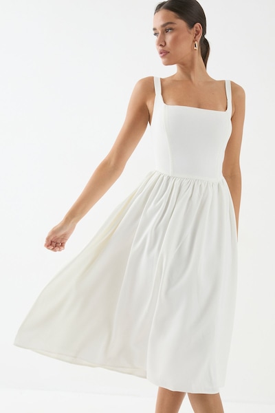 MissPap Square Neck A Line Midi Dress Ivory