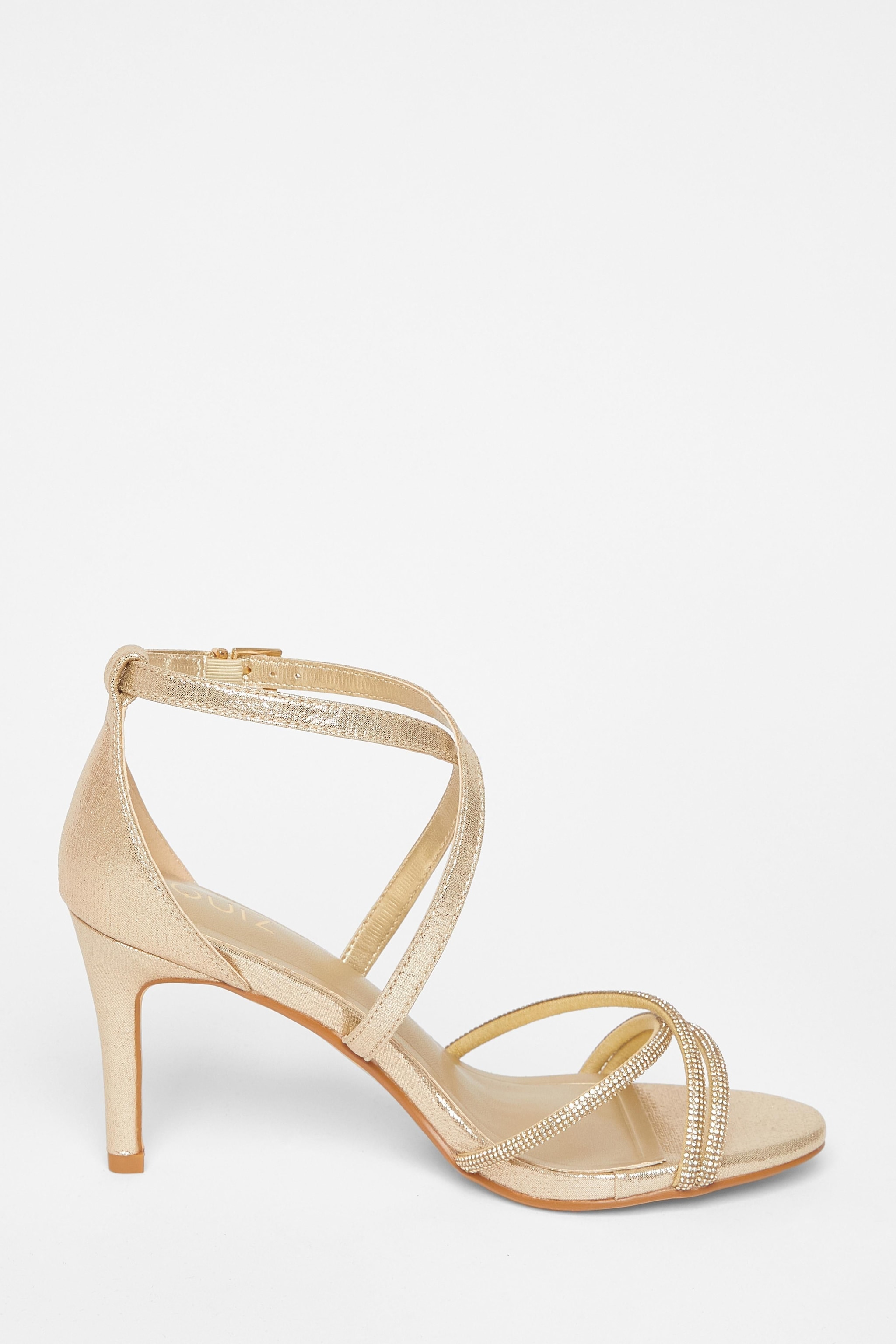 Quiz Gold Shimmer Cross Strap Heels image 5