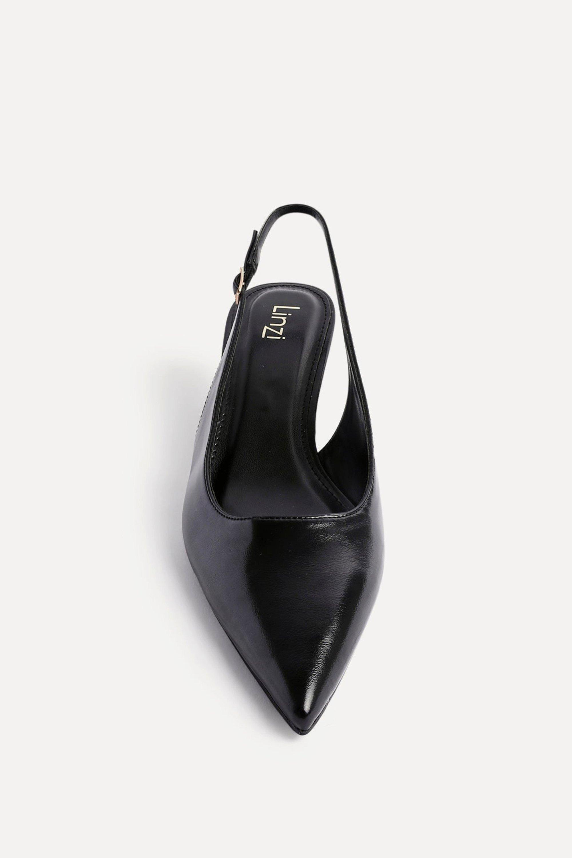Linzi Elvira Black Faux Leather Slingback Kitten Court Heels image 4