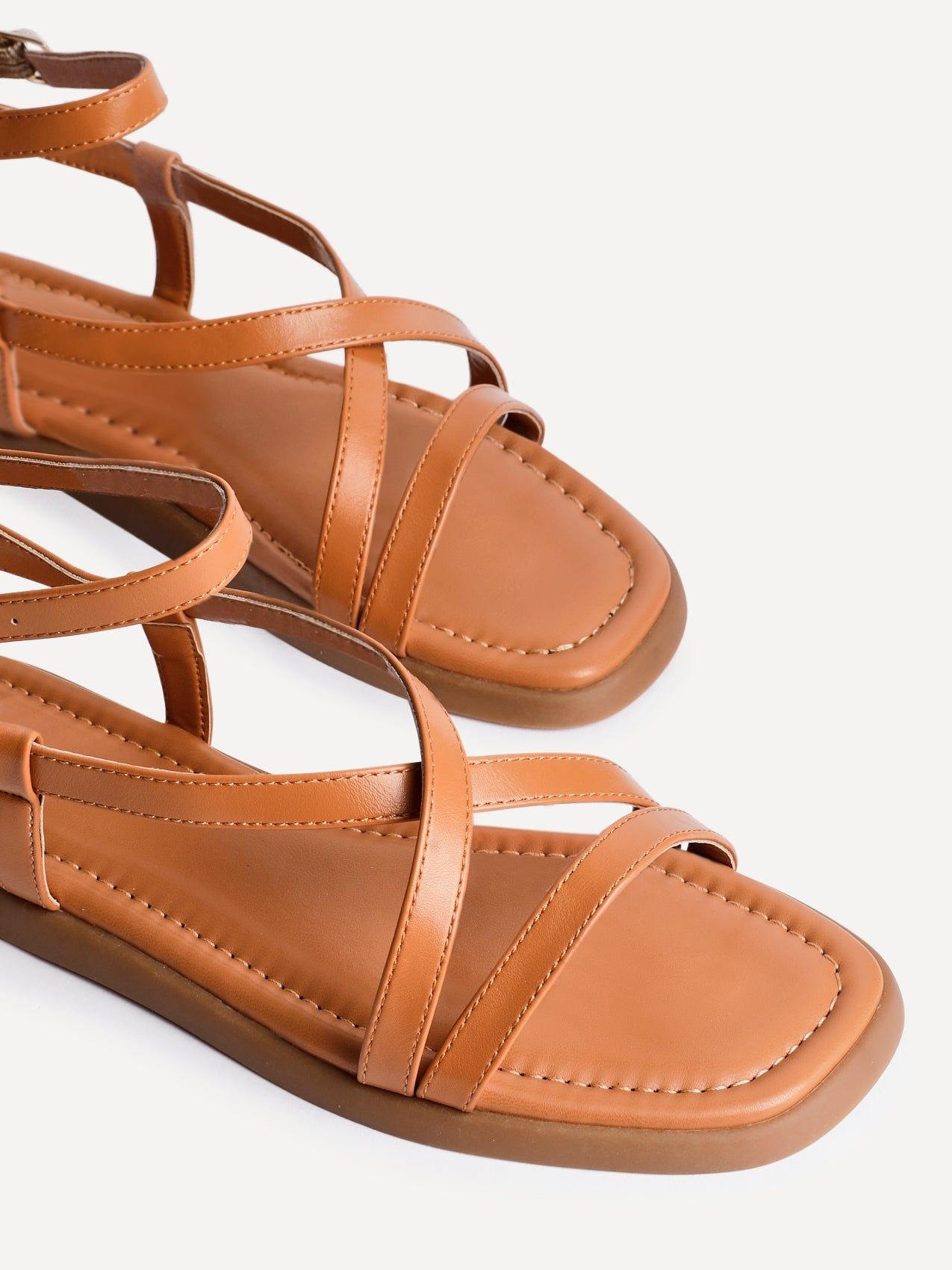 Linzi Valor Tan Faux Leather Strappy Flat Sandals image 4