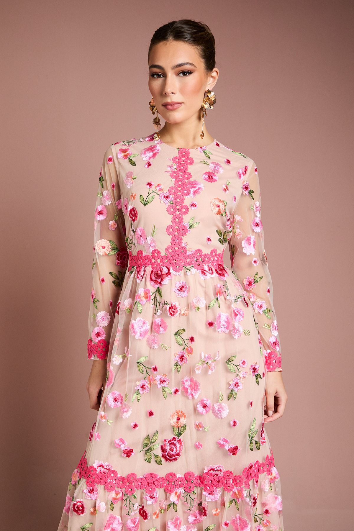 Coast Embroidered Floral Maxi Dress Nude image 2