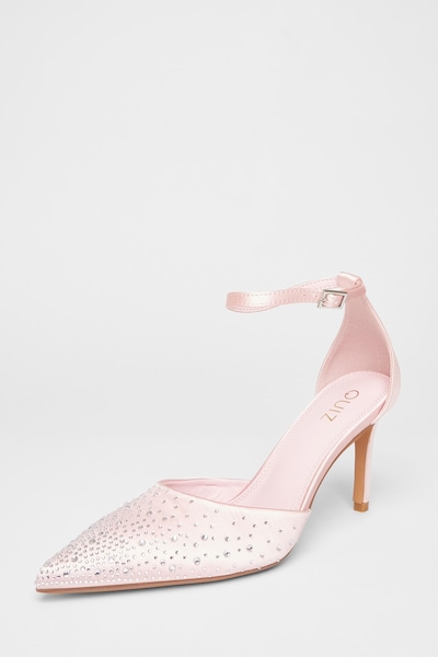Quiz Pink Diamante Satin Court Heels
