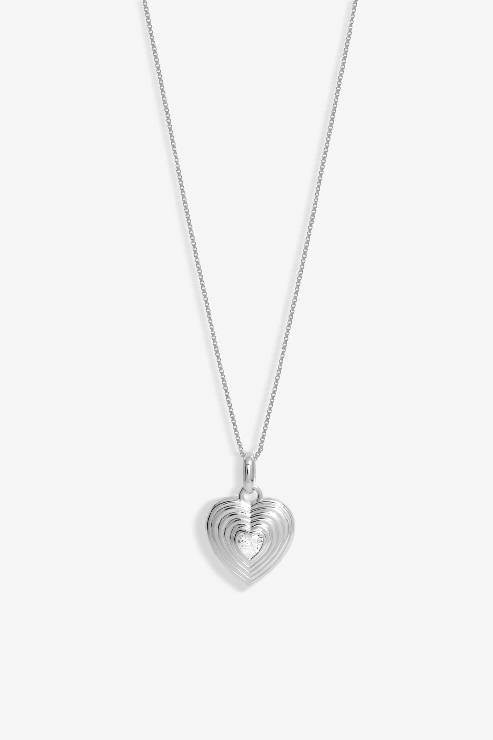Simply Silver Sterling Silver 925 Ridged Cubic Zirconia Heart Pendant image 1