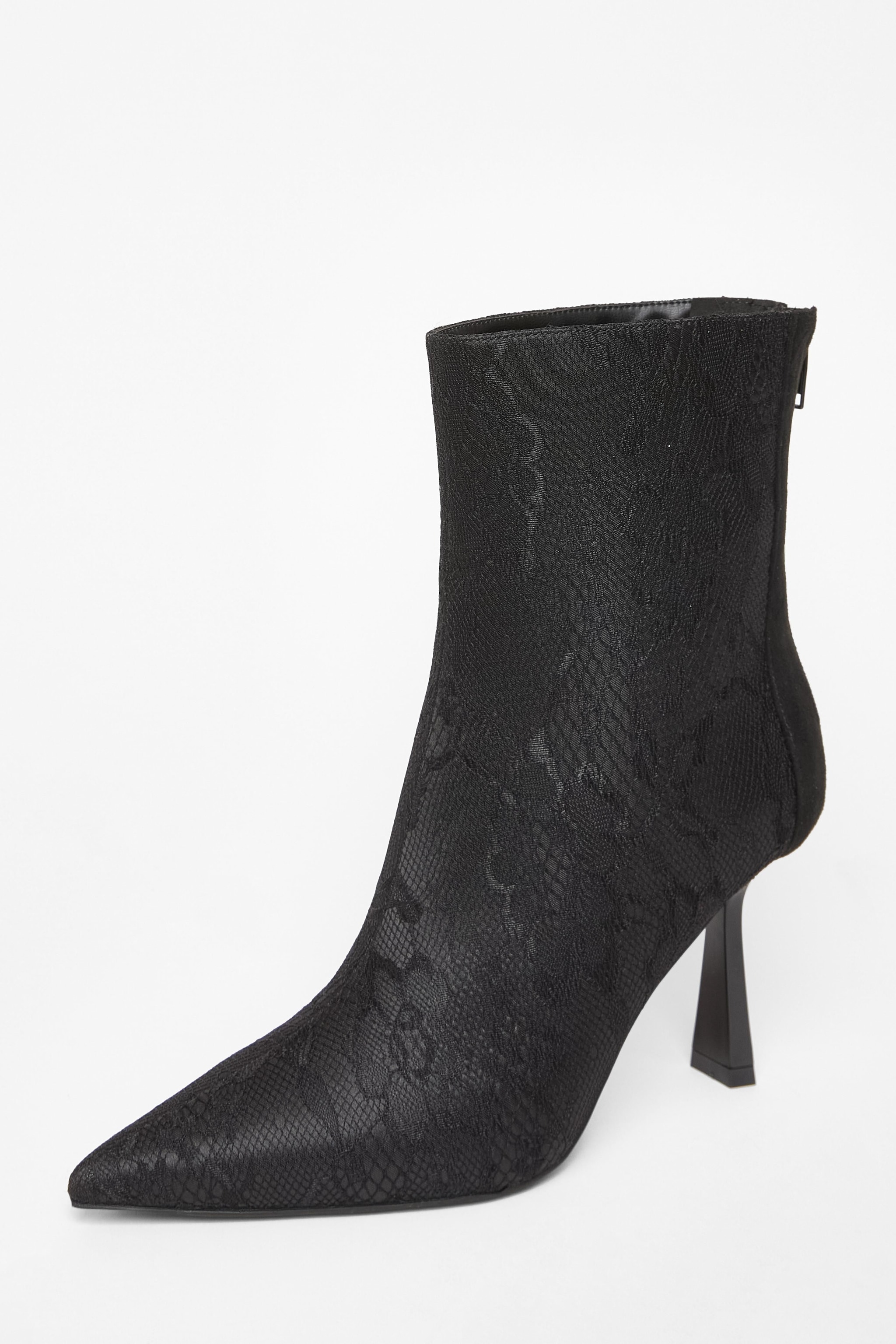 Quiz Black Lace Heeled Ankle Boots image 1