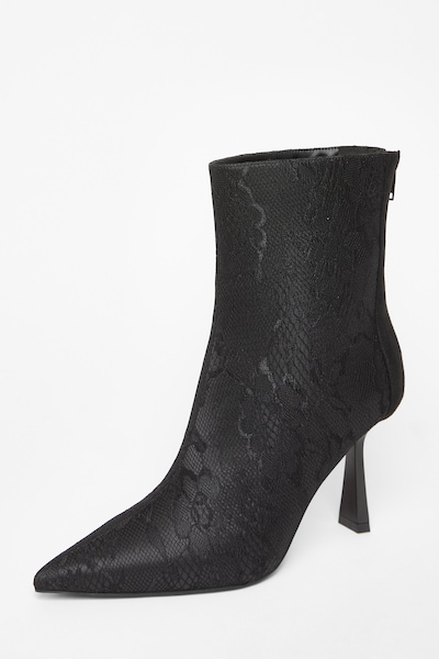 Quiz Black Lace Heeled Ankle Boots