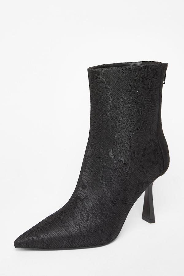 Quiz Black Lace Heeled Ankle Boots