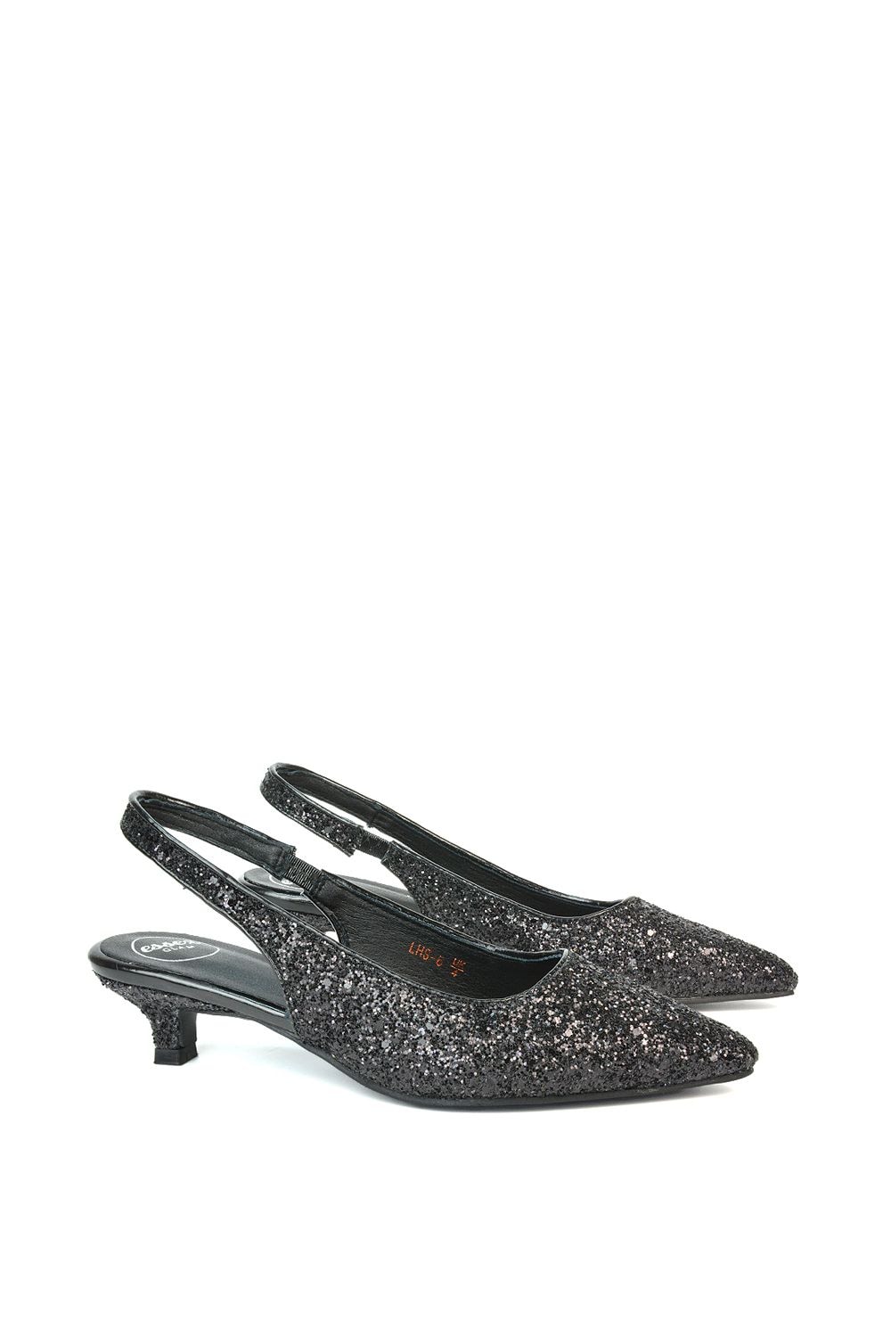 XY London 'Gerri' Pointed Toe Glitter Slingback Kitten Heel Court Shoes image 4