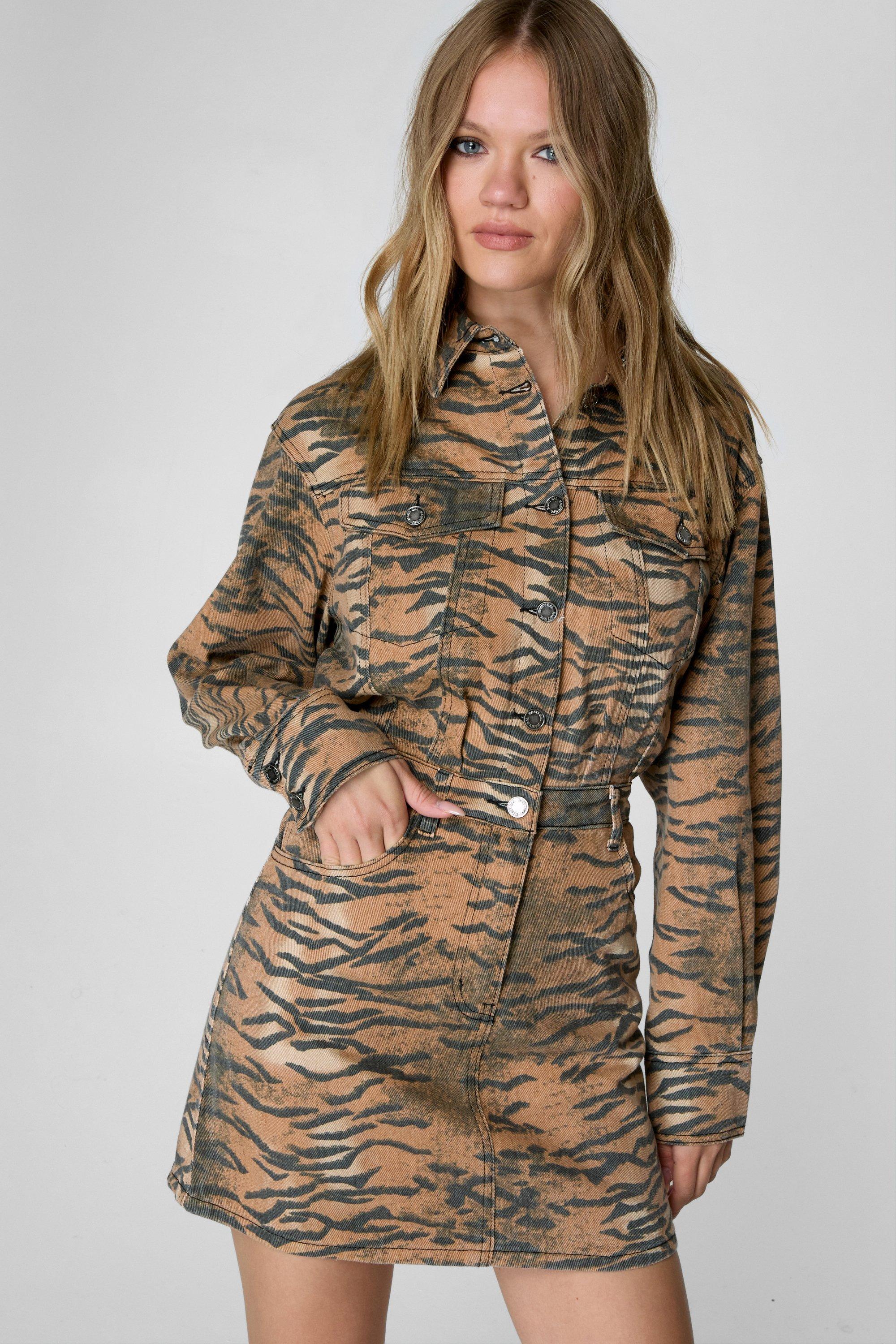 NastyGal Tiger Print Denim Shirt Dress image 2