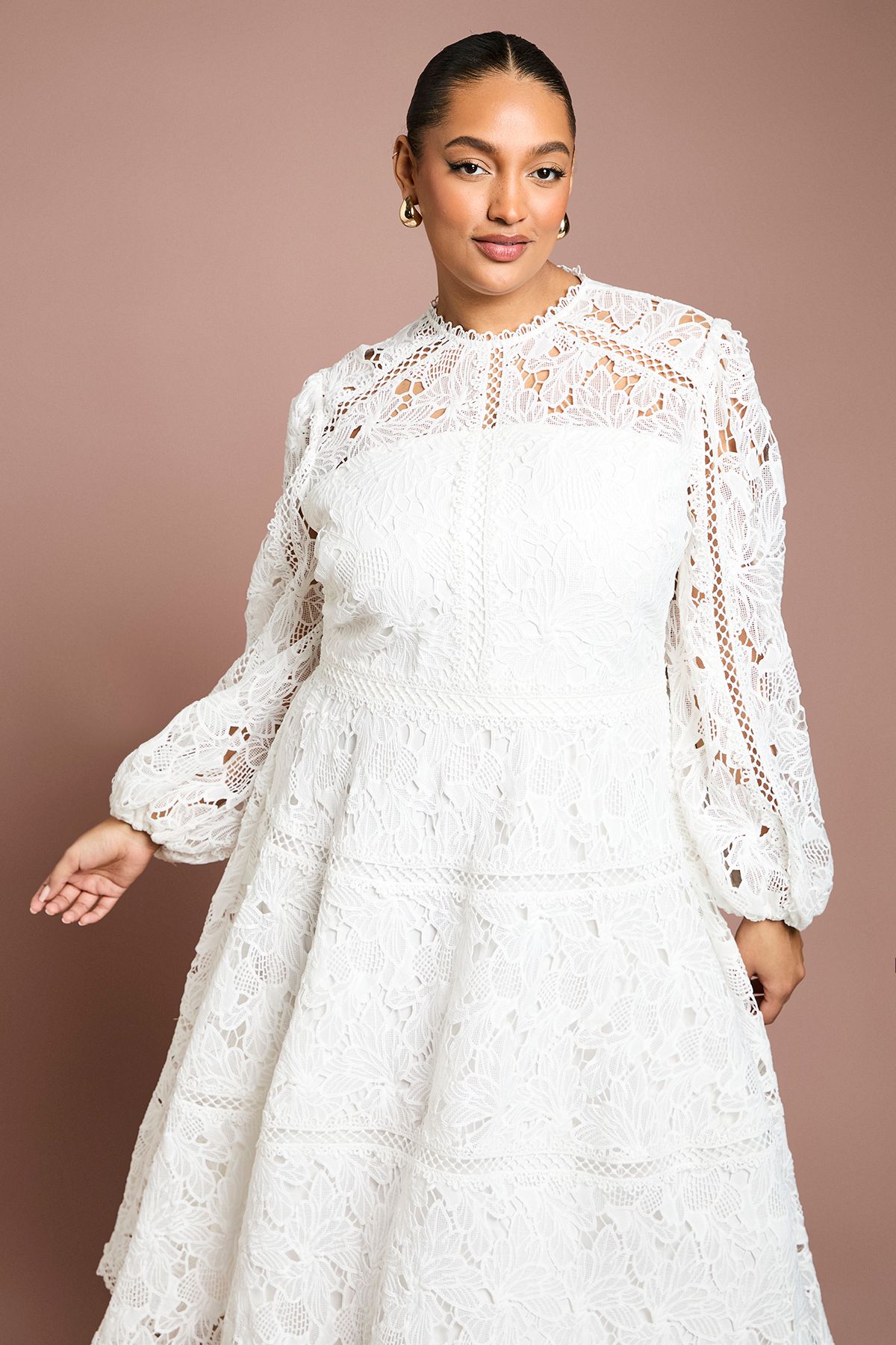 Coast Plus Lace Panelled Long Sleeve Dress Ivory image 2