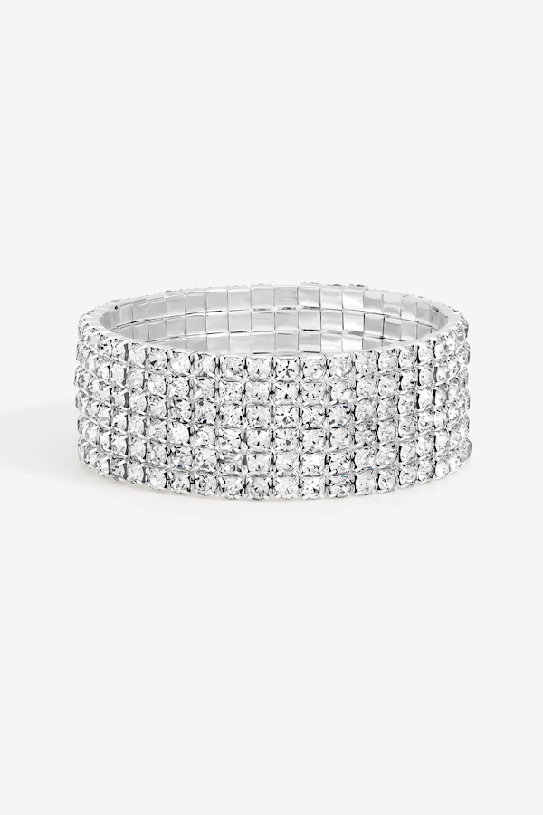 Mood Silver Crystal Multi Row Stretch Cuff