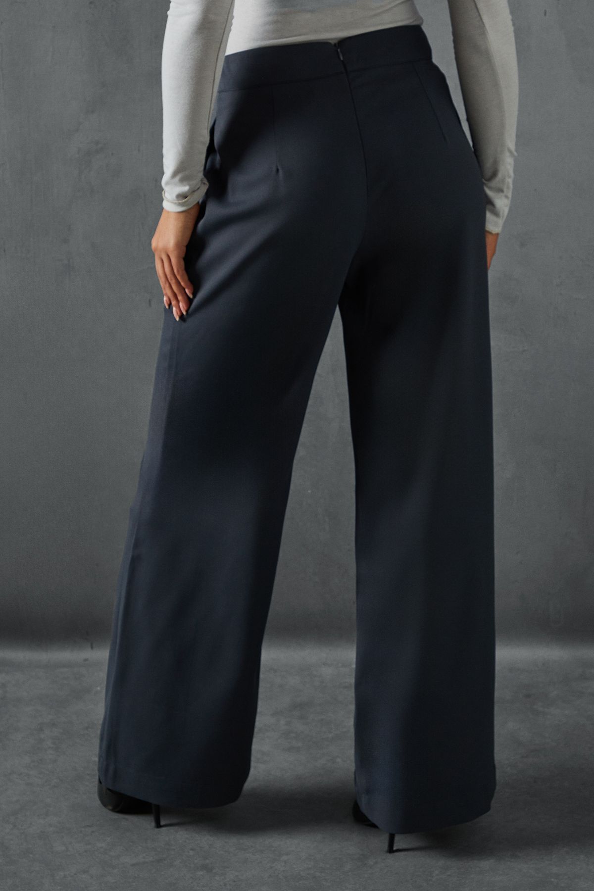 MissPap Wide Leg Asymmetric Waistband Trousers Charcoal image 3