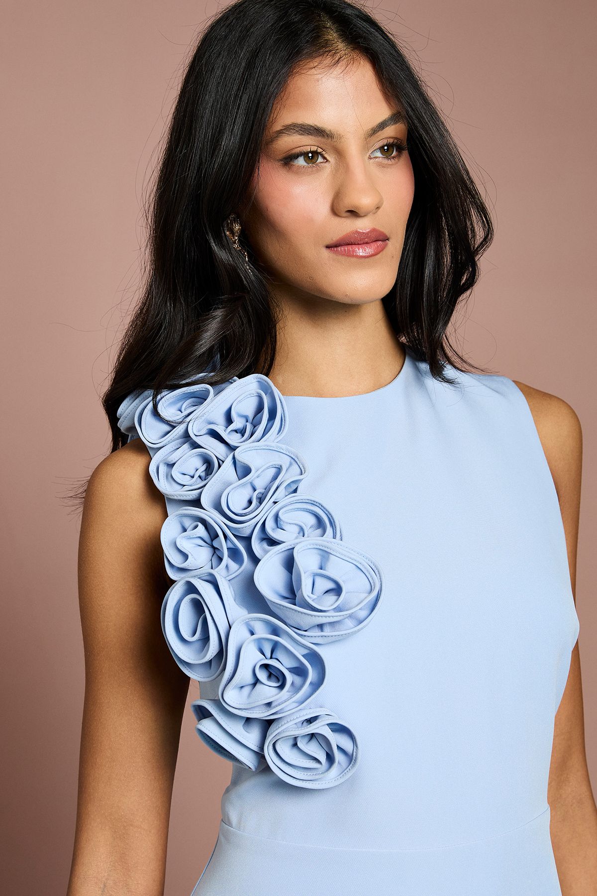 Coast Petite 3D Corsage High Low Dress Pastel Blue image 4