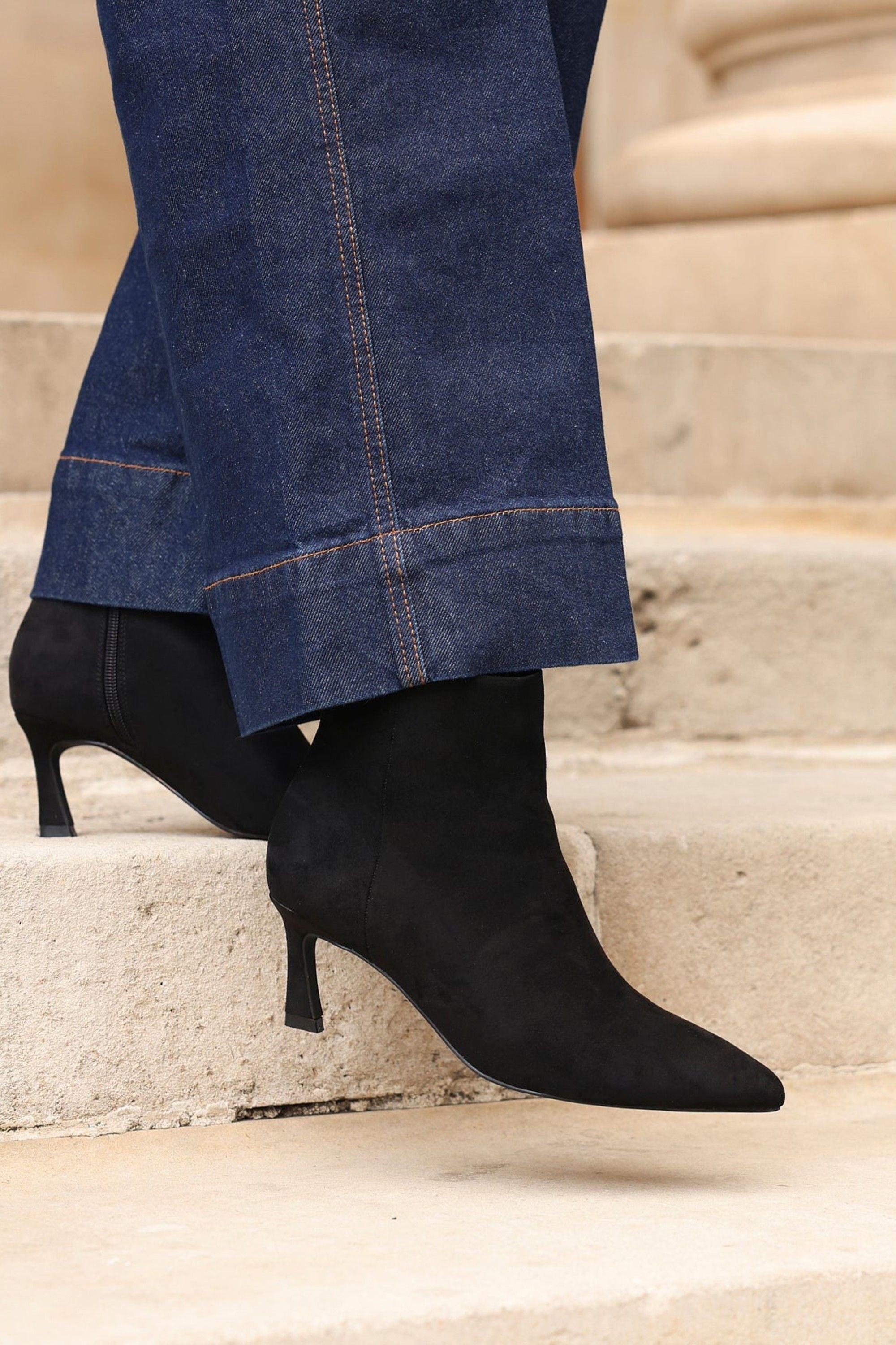 Linzi Secured Black Faux Suede Pointed Toe Stiletto Ankle Boot image 6