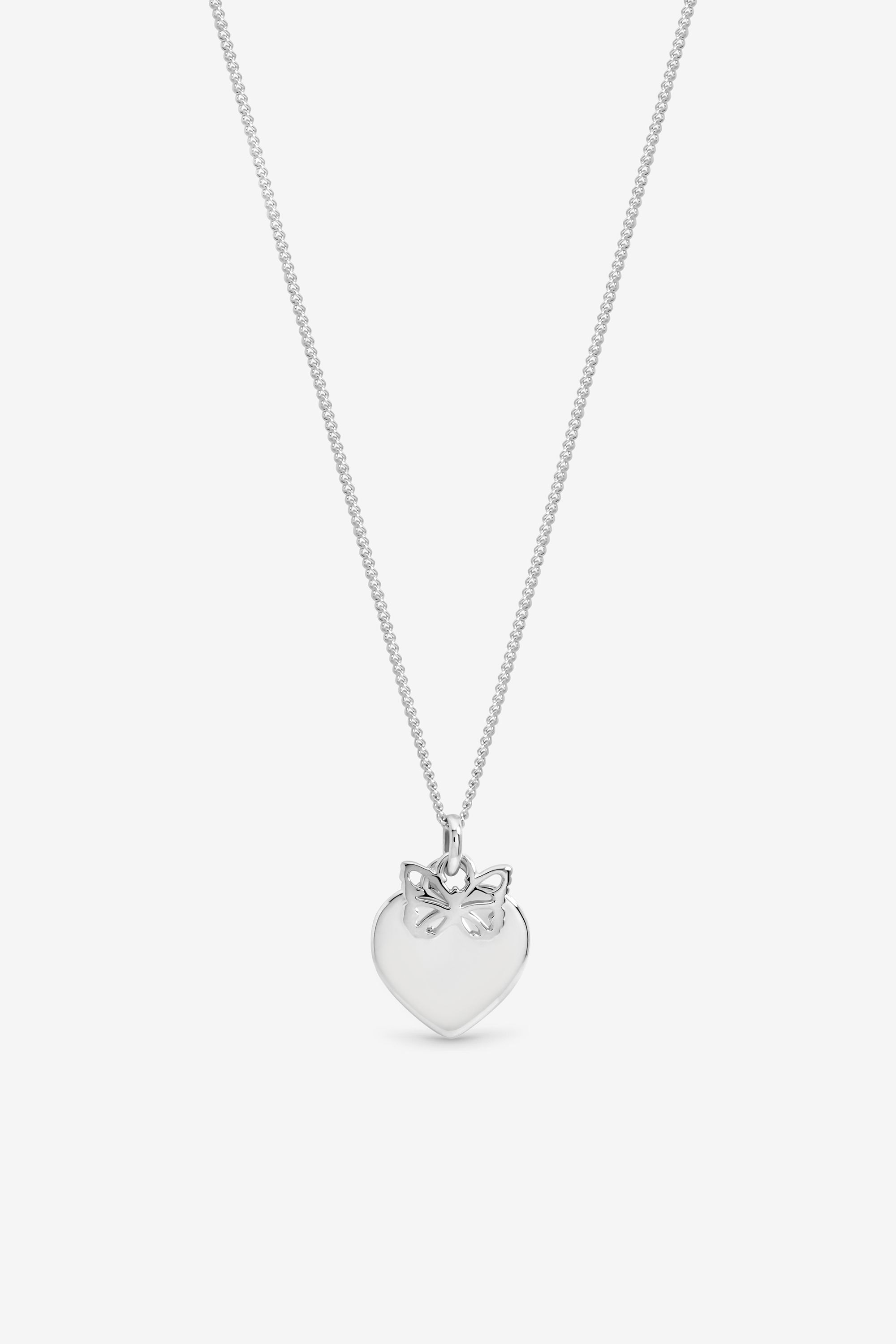 Inicio Sterling Silver Plated Butterfly Charm Personalised Heart Pendant - Gift Pouch