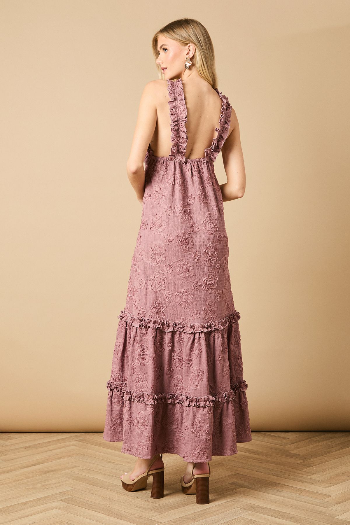 Oasis Floral Ruffle Detail Tiered Maxi Dress Rose image 4