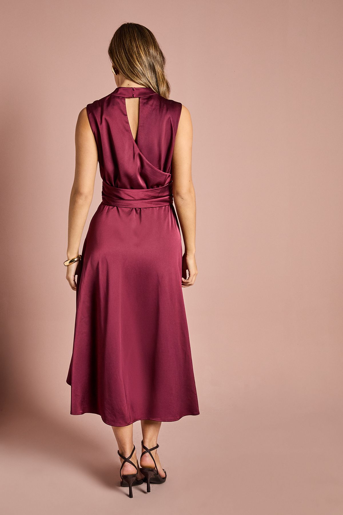 Coast Satin Midi Dress With Twist Waist Berry image 3