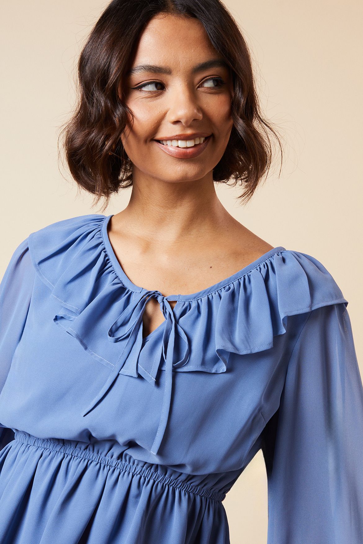 Dorothy Perkins Ruffle Front Long Sleeve Blouse Blue image 2