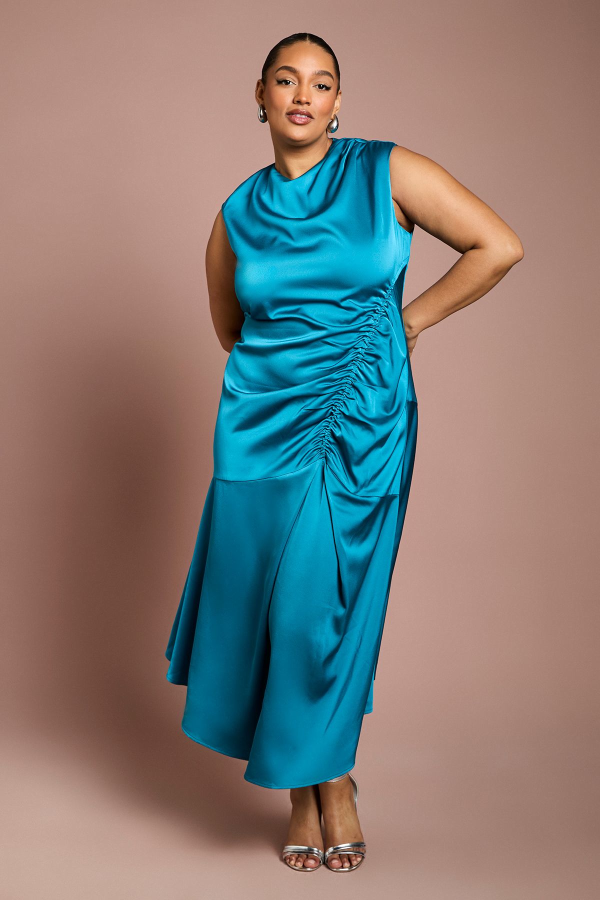 Coast Plus Drape Side Cap Sleeve Midi Dress Teal image 1