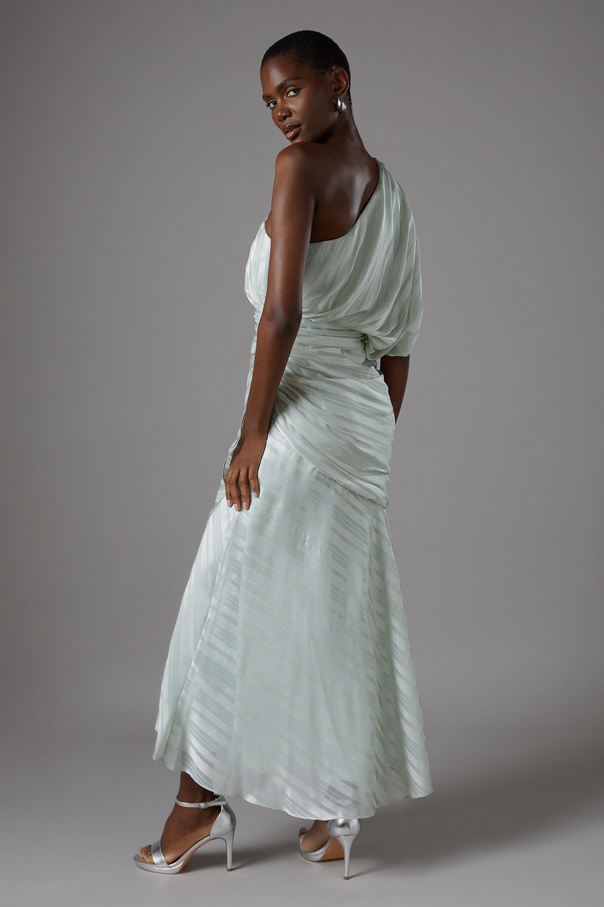 Coast Jacquard Tiered One Shoulder Midi Dress Sage image 3