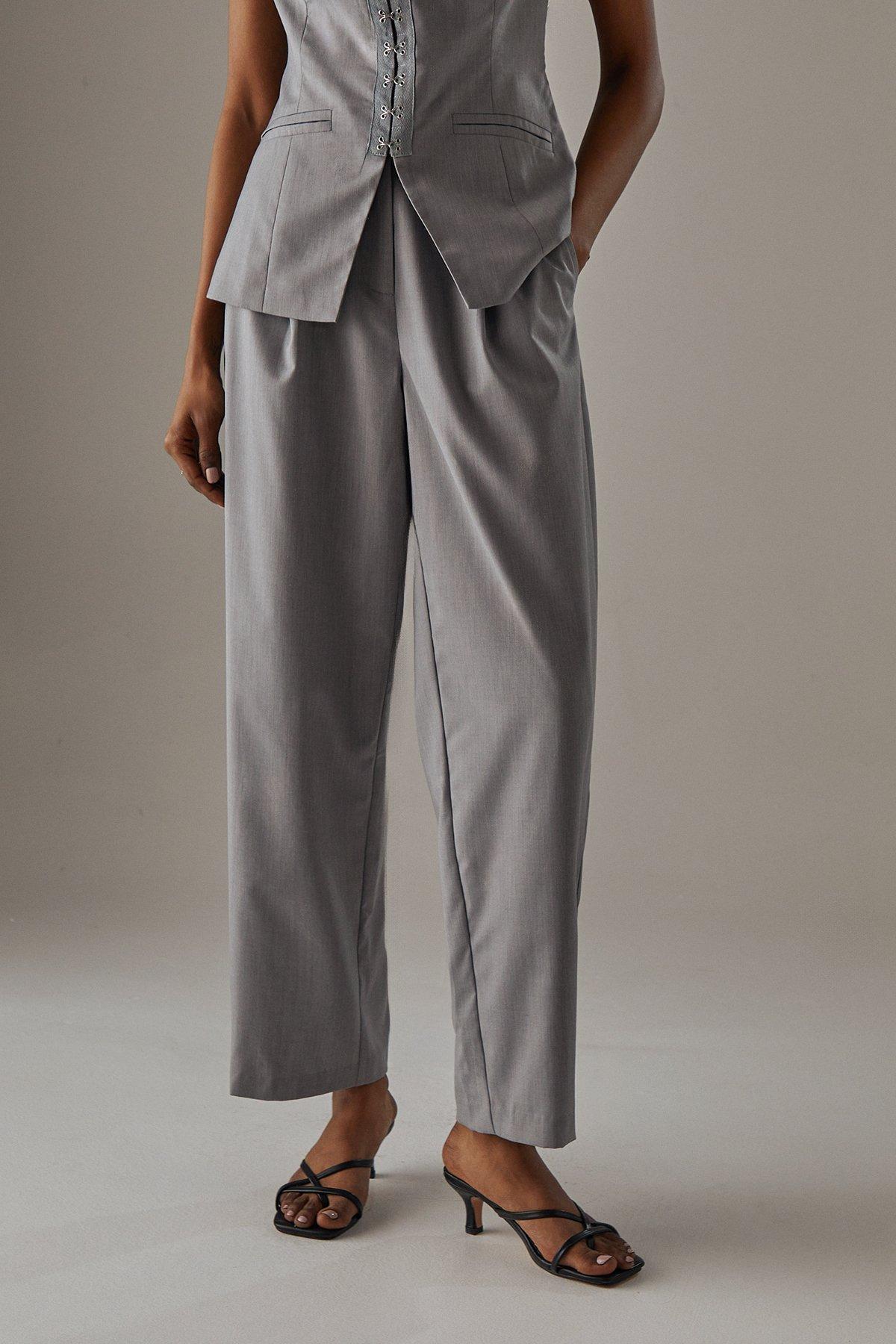 Warehouse Tailored High Waisted Tailored Barrel Leg Trousers Grey image 1