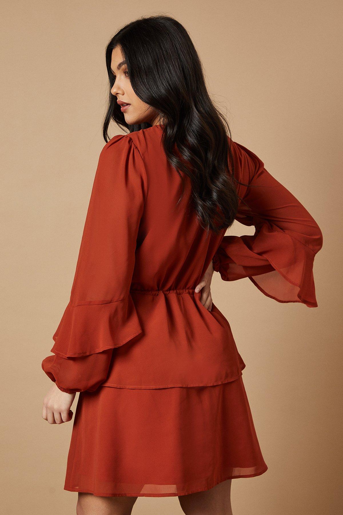 Oasis Embroidered Ruffle Tier Mini Dress Rust image 3