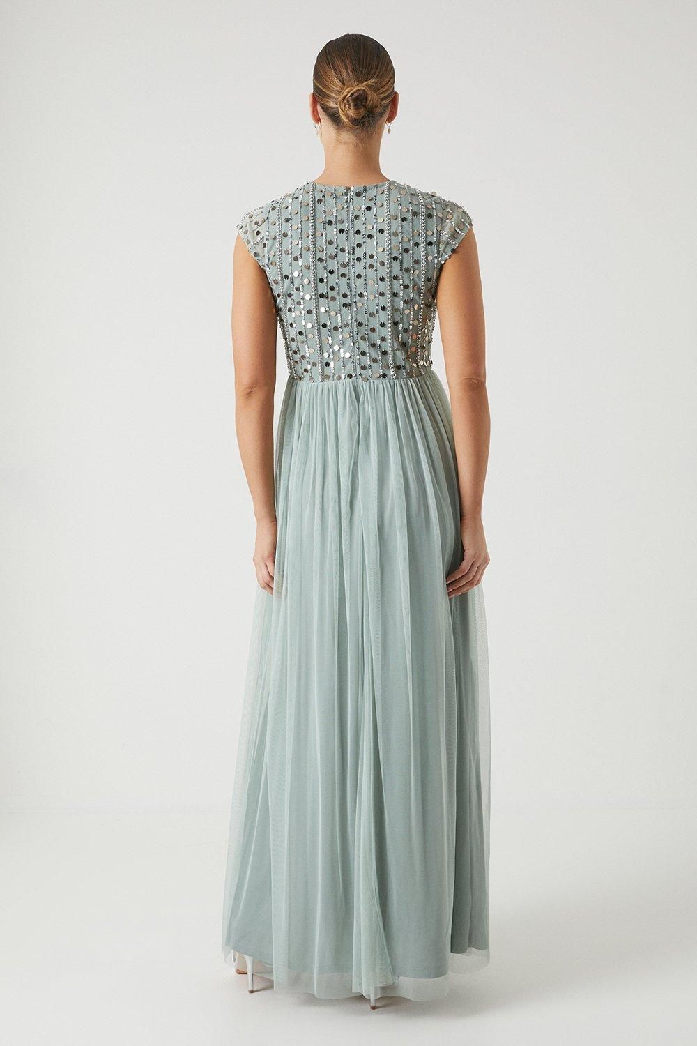 Coast Short Sleeve Embellished Mesh Bridesmaid Dress Sage image 3