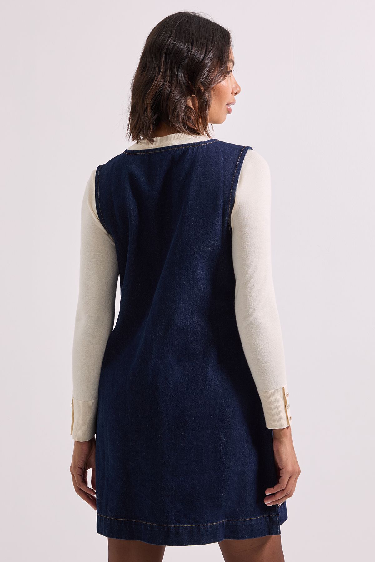 Dorothy Perkins V Neck Button Through Denim Mini Dress Indigo image 3