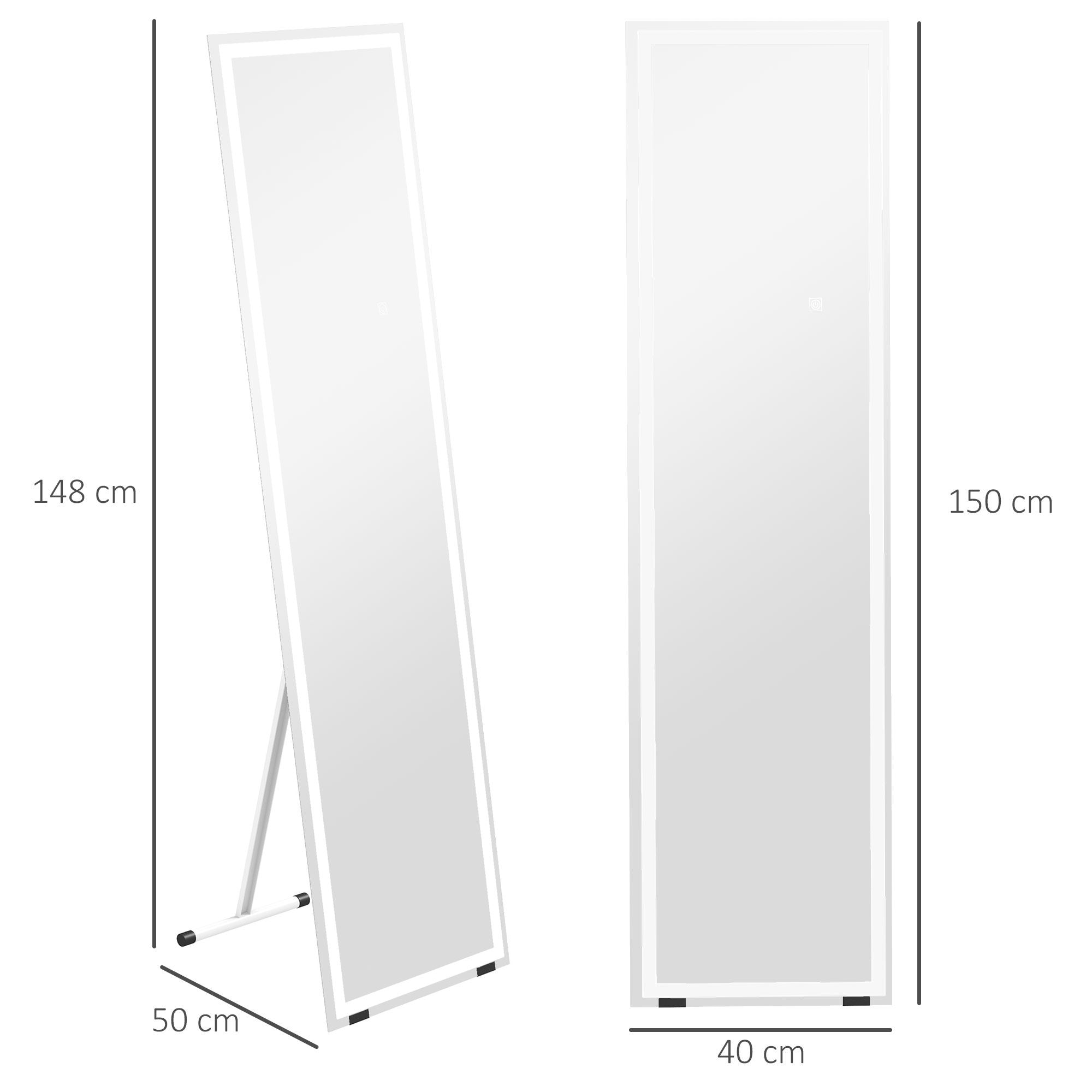 HOMCOM LED Lighted Full Length Mirror Dimmable Full Size Body Mirror, White image 3