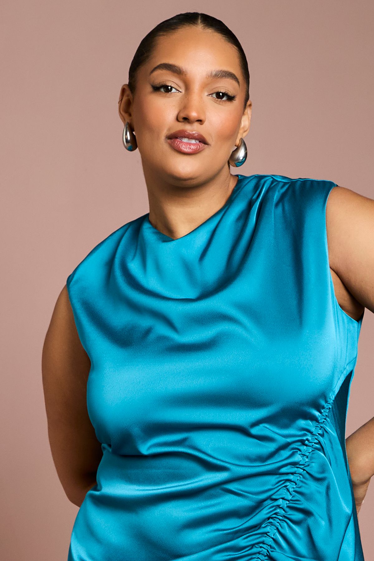 Coast Plus Drape Side Cap Sleeve Midi Dress Teal image 4