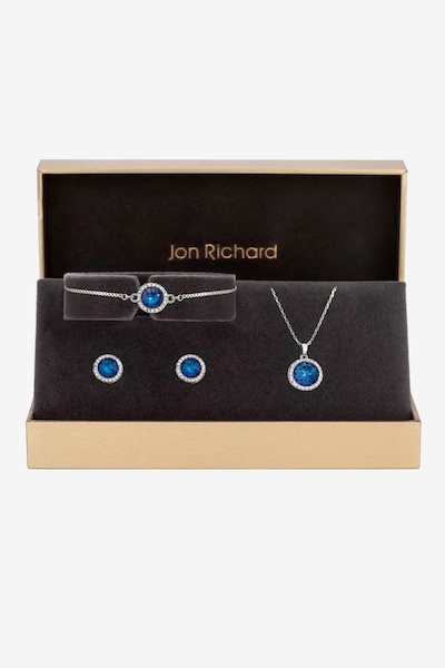 Jon Richard Silver Plated Blue Halo Trio Set - Gift Box