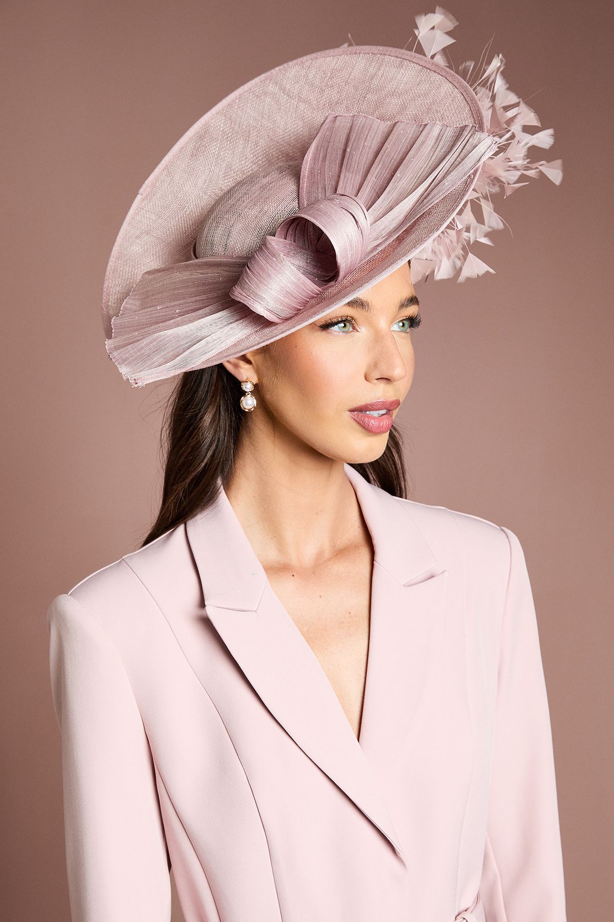 Coast Lisa Tan Feather And Bow Detail Fascinator Rose image 1
