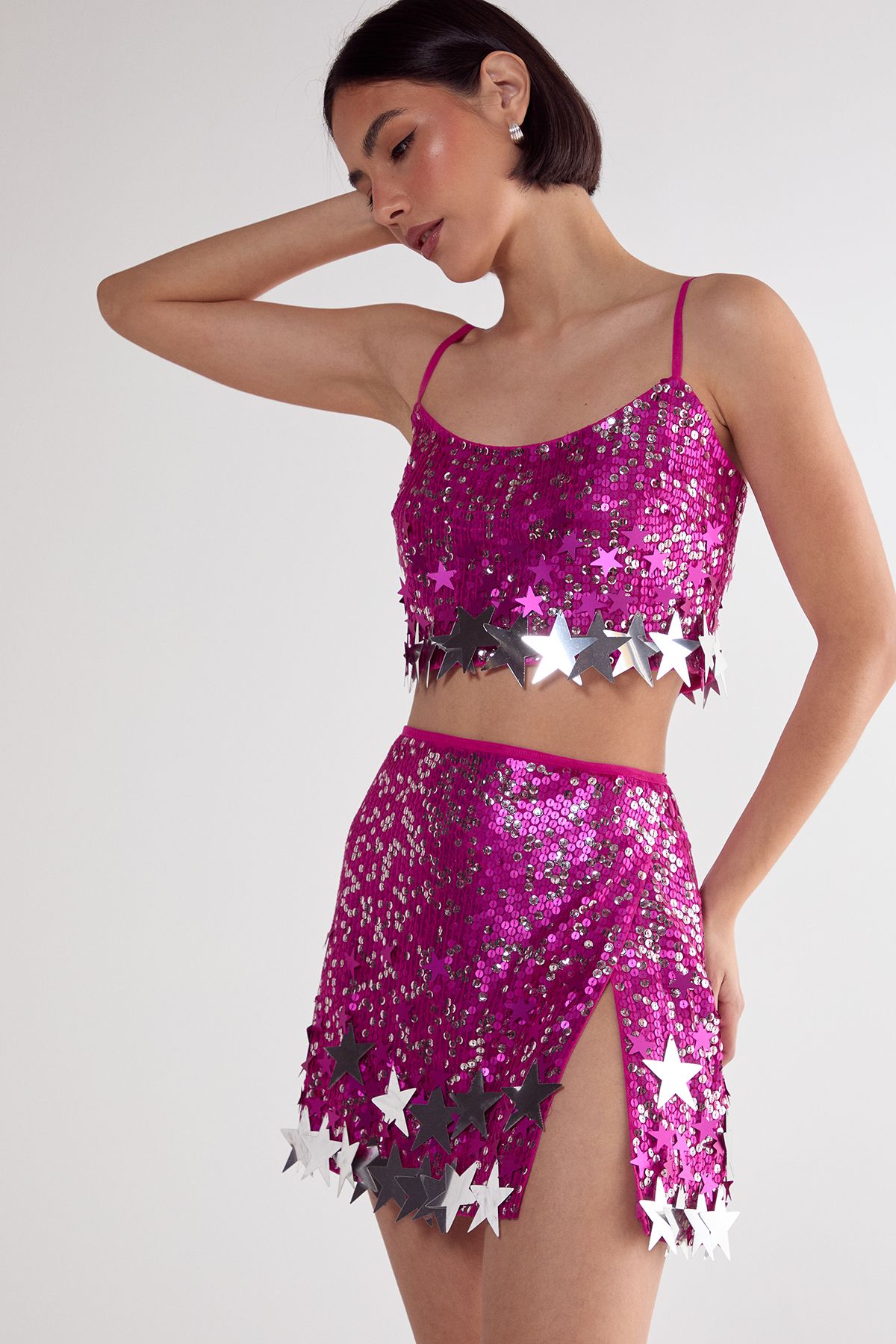 NastyGal Limited Embellished Star Trim Bralet Hot Pink image 3