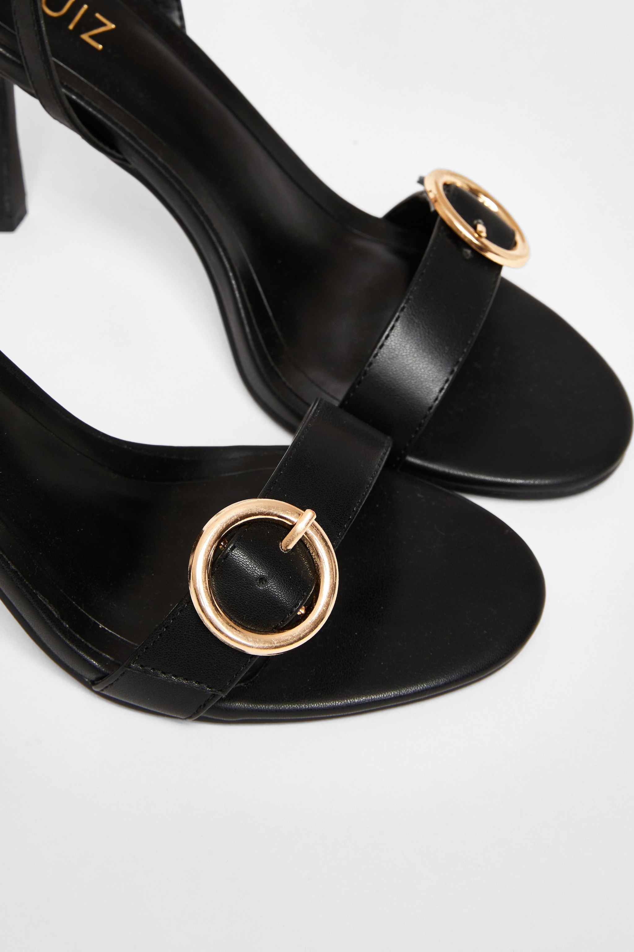 Quiz Black Faux Leather Buckle Heels image 4