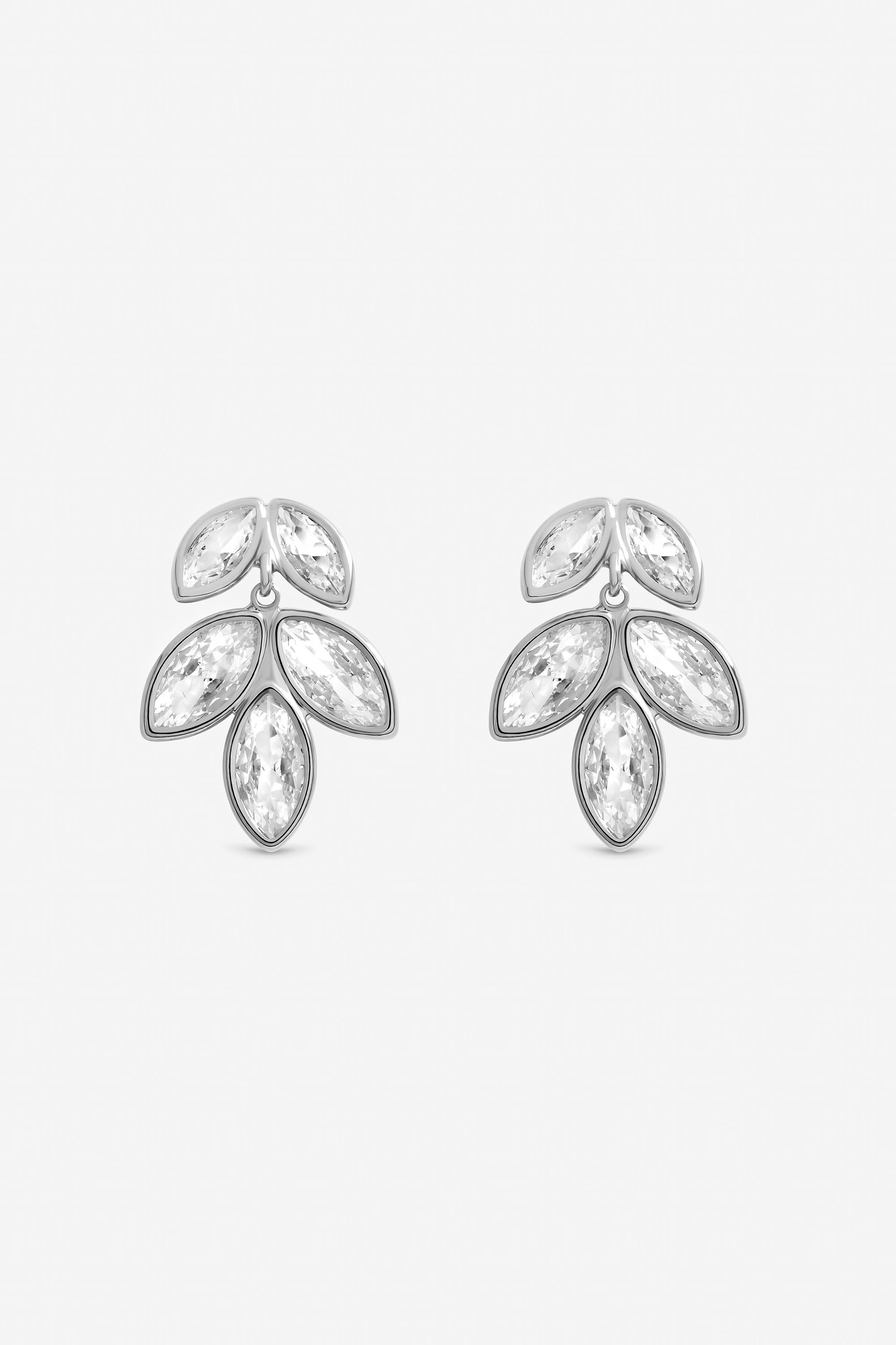 Inicio Sterling Silver Plated Crystal Floral Drop Earrings
