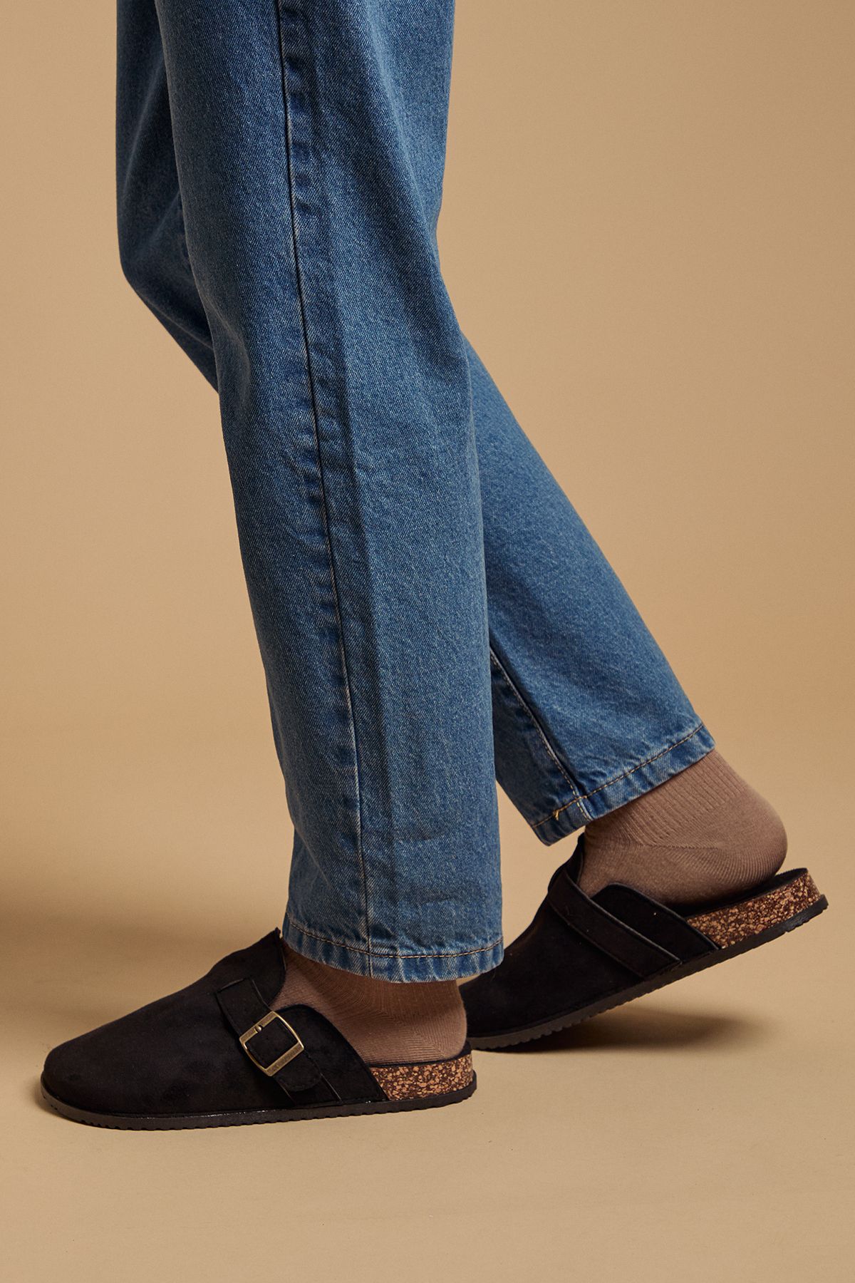 Oasis Jamie Faux Suede Closed Toe Footbed Flat Shoes Black image 3