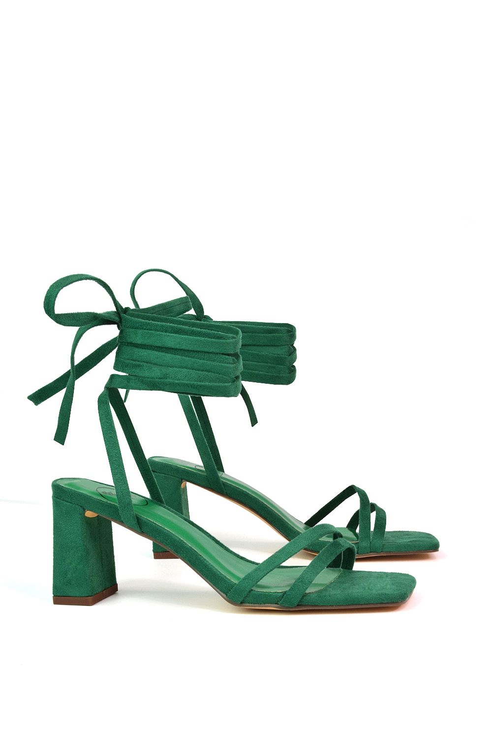 XY London 'Tanyel' Strappy Lace up Faux Suede Mid Block Heel Sandals image 2