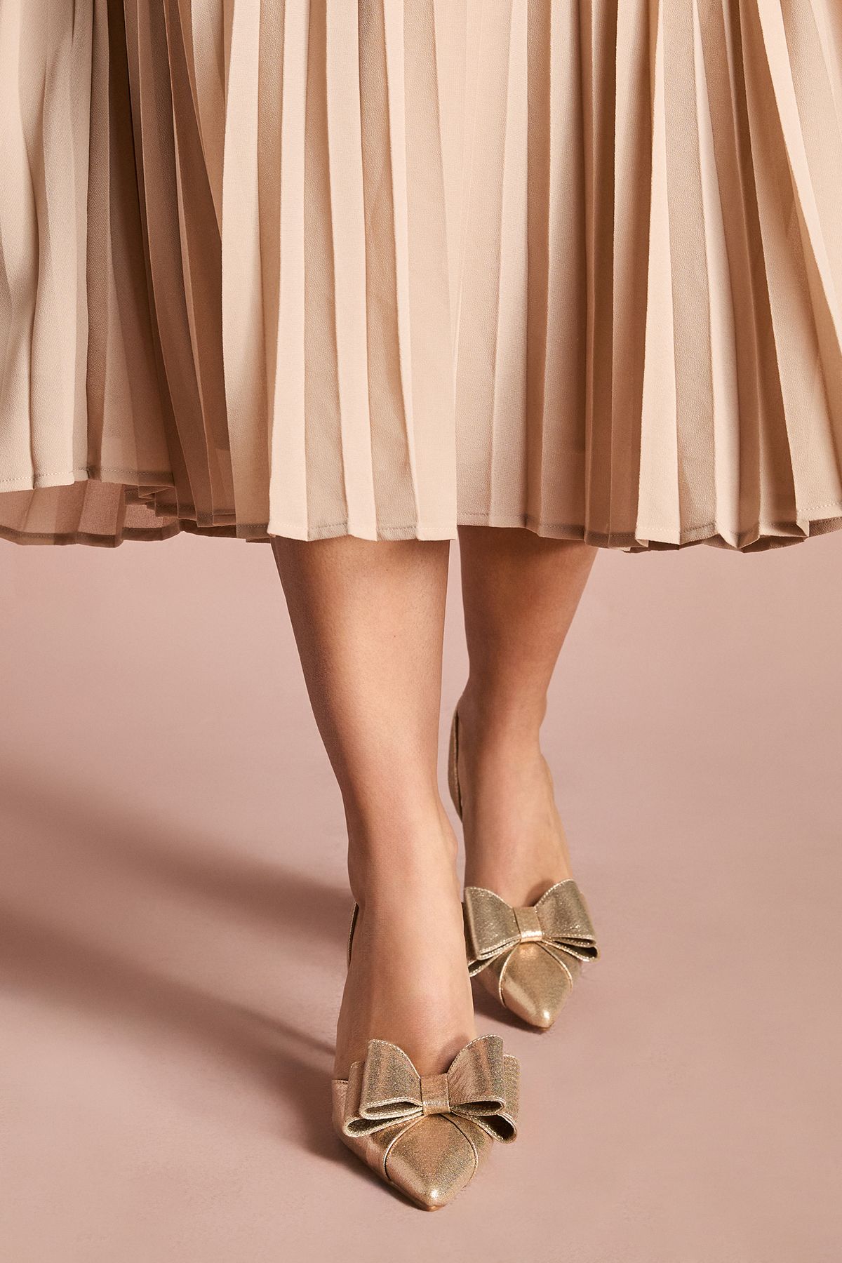 Coast Tamara Metallic Textile Satin Bow Slingback High Stiletto Heel Court Shoes Gold image 2