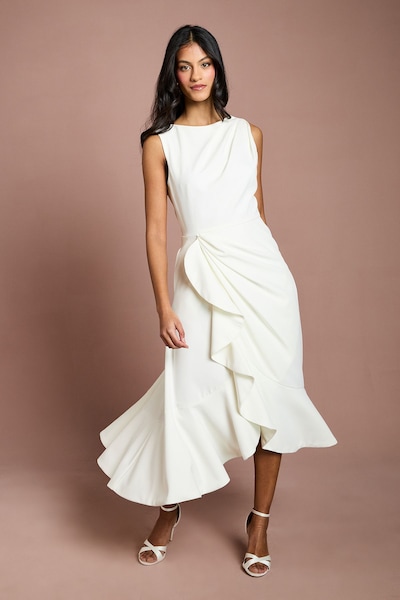 Coast Petite Crepe Ruffle Dress With Low Back Ivory
