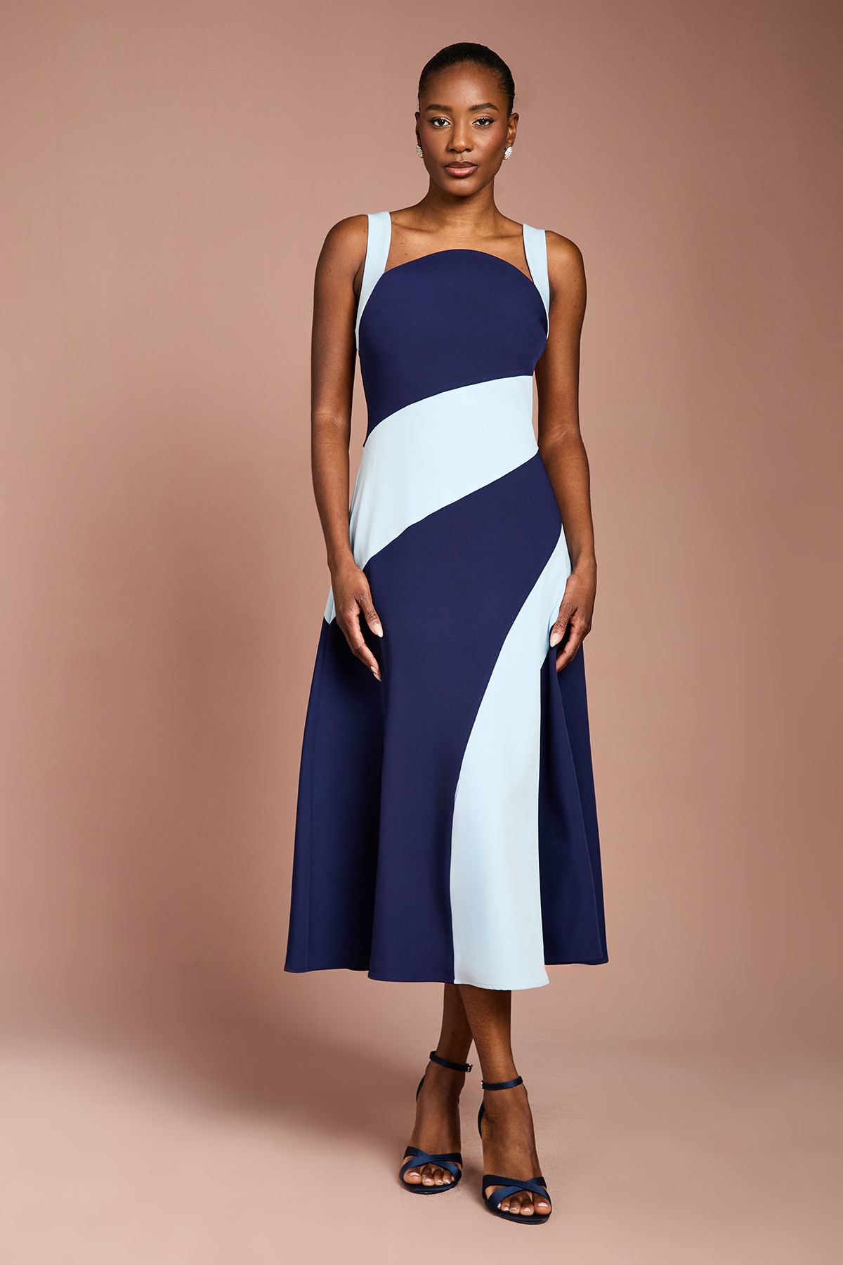 Coast Colour Block Crepe Midi Dress Navy