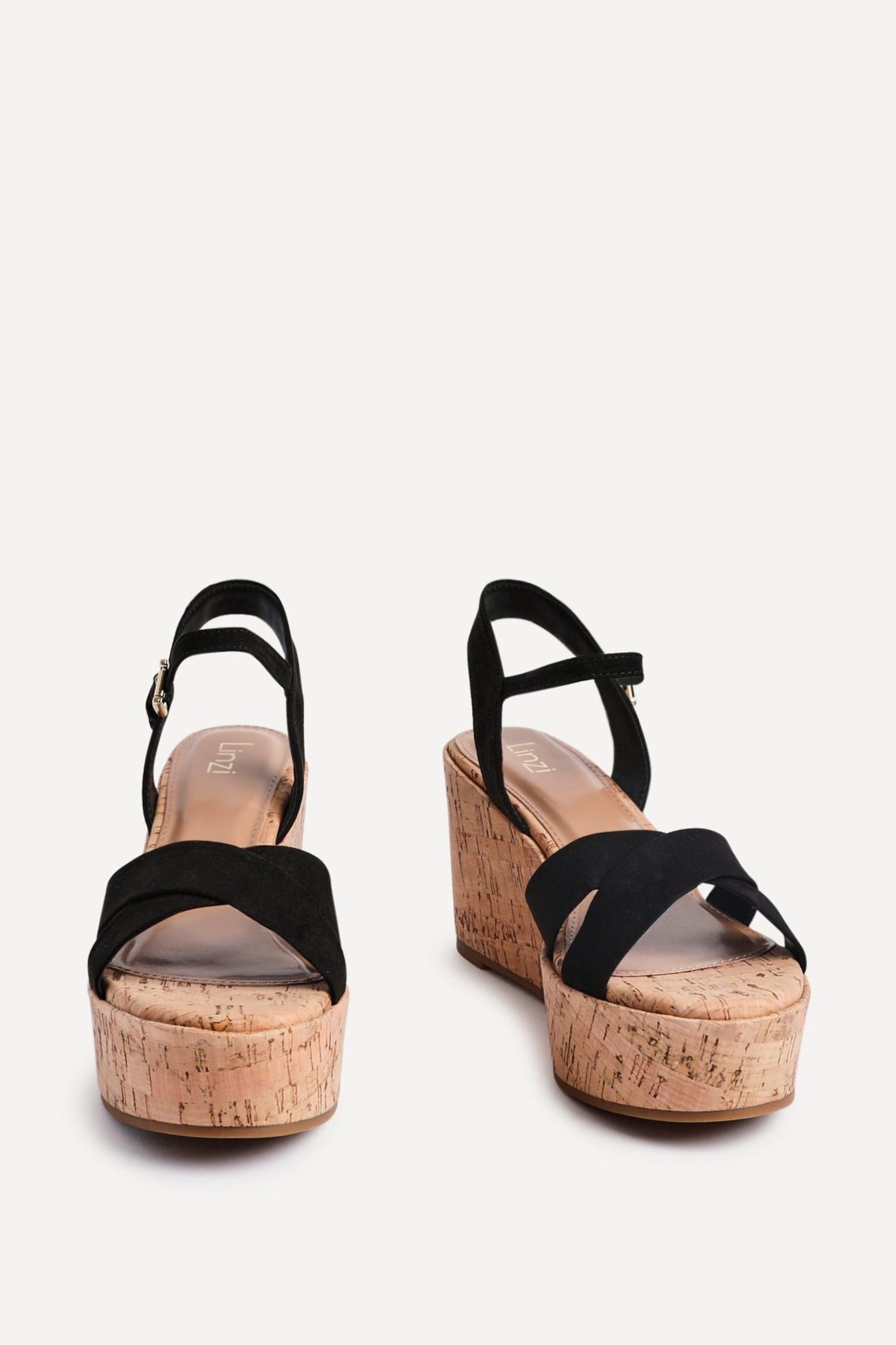 Linzi Vivid Black Faux Suede Crossover Cork Wedge image 3